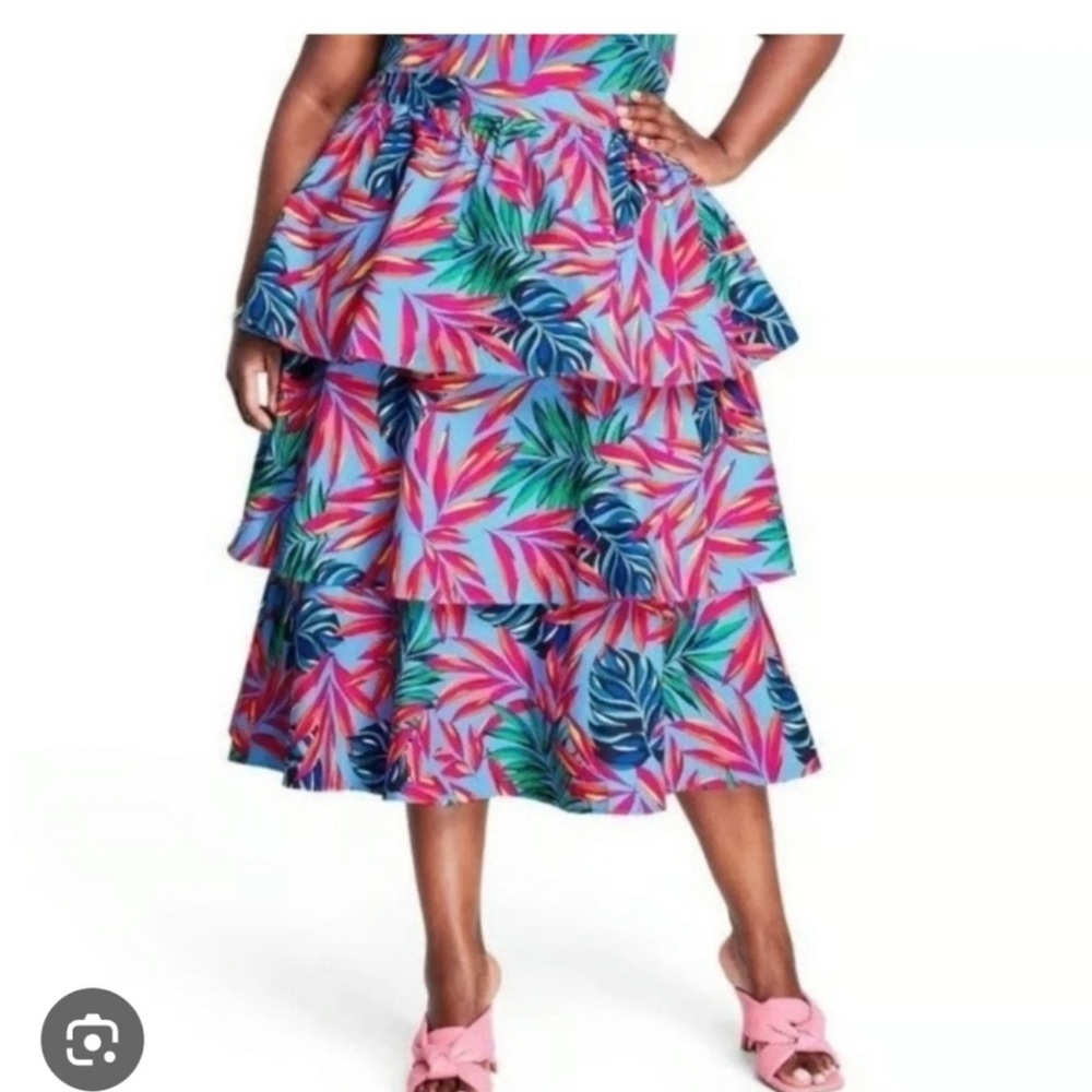 Tabitha Brown for Target Blue/Pink Women's Tropical Tiered Midi Skirt XS